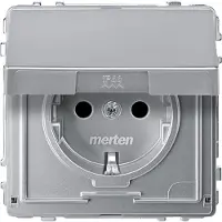 Merten Enchufe SCHUKO de , modelo BRS MEG2310-7260, con tapa abatible, unidad, aluminio, línea AQUADESIGN