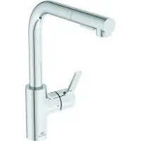 Ideal standard Grifo de cocina modelo GUSTO, con caño en forma de L, acabado cromado, para montaje en encimera, con una salida y una palanca, y una distancia de salida de 235 mm. Acabado: cromo