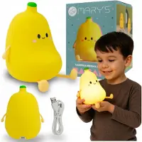 Mary's Lámpara de noche LED para niños, marca BANAN, color blanco, luz cálida, cable USB amarillo, marca Ecolight