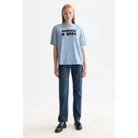 Scotch & Soda Loose Fit T-shirt With Leopard Artwork Faded Denim Talla: XS | Camisetas de Seda Outlet | Mujer | Azul