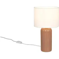 Reality Lámpara de mesa, cerámica, textil, color moka, blanco, altura 36 cm