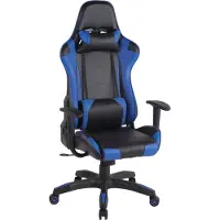 CLP Silla de escritorio para gaming Miracle, con revestimiento de cuero sintético. Silla de gaming con altura ajustable y ruedas suaves. Disponible en varios colores, color: negro/azul