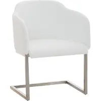 CLP Silla giratoria de acero inoxidable Magnus, con tapicería de cuero sintético, silla para invitados con reposabrazos, silla de conferencia acolchada, color: blanco