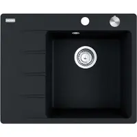 Franke Fregadero modelo CNG 611-62 BLACK MATT, con el lavabo situado a la izquierda y sistema de control excéntrico. Medidas de corte: 600 x 480 mm, radio R15. Fregadero de granito