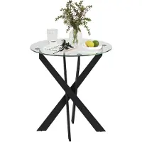 Youjia Mesa de comedor de vidrio moderna, con un diámetro de 70 cm, mesa de cocina con superficie de vidrio templado y patas de metal, para 4 personas