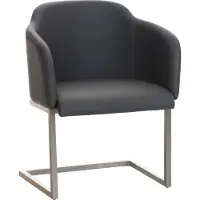 CLP Silla giratoria de acero inoxidable Magnus, con tapicería de cuero sintético, silla para invitados con reposabrazos, silla de conferencia acolchada, color: gris