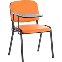 CLP Silla de visita KEN con mesita abatible | Silla de conferencias robusta con asiento acolchado y revestimiento de cuero sintético, color: naranja
