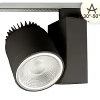 ISOLED Foco de carril trifásico, regulable, de 30W, con ángulo de haz ajustable de 30° a 50°, color negro mate, temperatura de color de 4000K, con capacidad de atenuación
