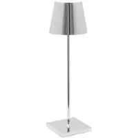 Zafferano Lámpara de mesa LED Poldina Pro, fabricada en cromo pulido, recargable y con regulador de intensidad, con una autonomía de batería de hasta 12 horas