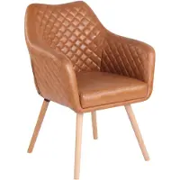 CLP Silla de comedor Gent, tapizada en cuero sintético. Silla acolchada con reposabrazos, asiento acolchado. Altura del asiento: 49 cm. Color: marrón claro. Color del marco: natural