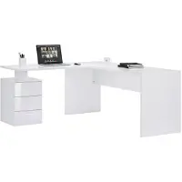 Dmora Ascuby - Escritorio, 180x60x75h cm Blanco Brillante, Esquinero Made in Italy