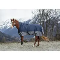 Ekkia EQUITHÈME TYREX 600 D, manta con cuello alto, 150 g, manta para exteriores, manta de invierno, color: azul marino/gris, talla: longitud del lomo 125 cm, relleno de poliéster 150 g