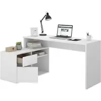 Dmora Andor - Escritorio, 139x92x75h cm Blanco, Esquinero
