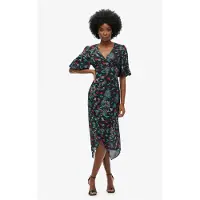 Superdry para mujer. W8011744A Vestido midi transparente de manga corta negro (S), Casual, Poliéster Reciclado, Sostenible, outlet