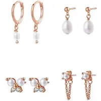 Hey Happiness Pendientes 'Pearl Quartet' oro rosa