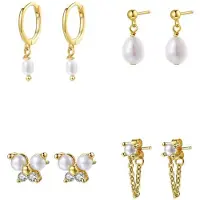 Hey Happiness Pendientes 'Pearl Quartet' oro