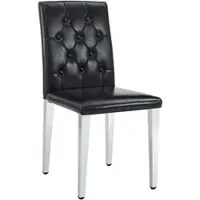 STILVORA Silla de comedor con respaldo acolchado en patrón de rombos y espuma elástica, silla de metal con patas de color plateado brillante, silla negra de uso versátil, juego de 4 unidades, color