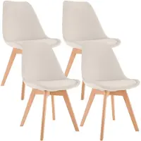 CLP Sillas Linares (juego de 4 unidades) - tapizadas en terciopelo, patas de madera natural - Color crema