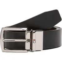 Tommy Hilfiger Cinturón 'Flag Rectangular Buckle Reversible' marrón oscuro / negro