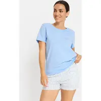 LASCANA Pijama de pantalón corto azul claro / blanco