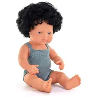 Miniland Muñeco Bebé Niño Europeo Con Pelo Rizado Y Castaño 38 Cm