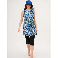 Marina Tankini 'Tankini Semi Suit 3-Teilig Blau gemustert mit schwarzer Hose "" M2444' azul