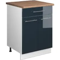 Vicco Mueble bajo para fregadero/placa Fame-Line Azul oscuro alto brillo/Blanco 60 cm con cajón, ET Roble, Model 60979
