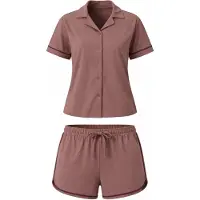 LEAFLETIC Pijama de pantalón corto 'Women’s Night Wear Short Set' marrón