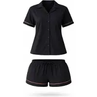 LEAFLETIC Pijama de pantalón corto 'Women’s Night Wear Short Set' negro