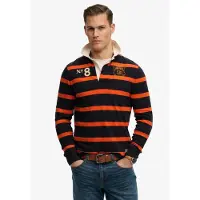 Superdry para hombre. M1110483A Polo rugby Double Emblem Stripe naranja, marino (M), Casual, Algodón, Manga larga, outlet 2026.