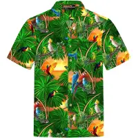 Hawaiihemdshop.de Camisa 'Hawaiihemd "Jungle Parrots"' verde