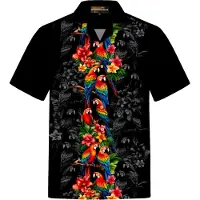 Hawaiihemdshop.de Camisa 'Hawaiihemd Parrots Elegance' negro