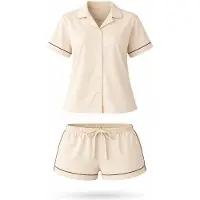 LEAFLETIC Pijama de pantalón corto 'Women’s Night Wear Short Set' crema