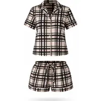LEAFLETIC Pijama de pantalón corto 'Women’s Check Night Wear Short Set for Women' crema