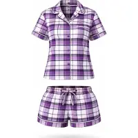 LEAFLETIC Pijama de pantalón corto 'Women’s Check Night Wear Short Set for Women' lila moteado
