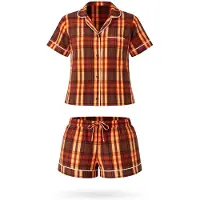 LEAFLETIC Pijama de pantalón corto 'Women’s Check Night Wear Short Set for Women' marrón moteado
