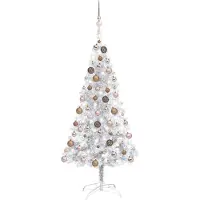 The Living Store El Living Store: Árbol de Navidad artificial con luces LED y adornos, color plateado, 120 cm, material: PET