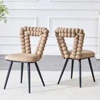 OKWISH Conjunto de 2 sillas de comedor con respaldo de diseño triangular, patas de metal negras, estilo moderno, color camel