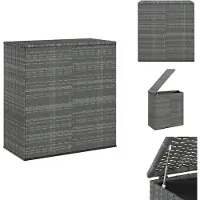 vidaXL Caja para cojines de jardín, material PE, estilo ratán, 100x49x103,5 cm, color gris - Cajas para jardín