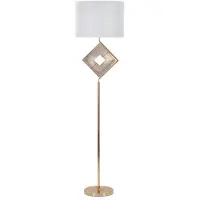 Mauro Ferretti Lámpara de pie Move, 161 cm – Lámpara de pie glamurosa de metal dorado y tela blanca – Diseño geométrico decorativo – Casquillo E27, 40 W