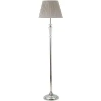Mauro Ferretti SILVERY GLAM: Lámpara de pie de 40x40x164 cm – Lámpara de pie con pantalla de tela gris y base de metal plateado – Casquillo E27 de 40W – Diseño elegante
