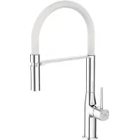 Laveo POLA, grifo de cocina de pie, con caño en forma de "U", blanco/cromado, cartucho cerámico de 25 mm, alcance de 200 mm, fácil montaje