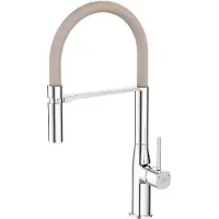 Laveo Grifo de cocina POLA, de pie, con caño en forma de U, color beige/cromado, cartucho cerámico de 25 mm, alcance de 200 mm, fácil de instalar