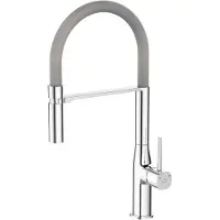 Laveo Grifo de cocina de pie POLA, gris/cromado, caño con forma de "U", cartucho cerámico de 25 mm, sistema de montaje fácil, modelo BAP 978D