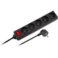 Rebel URZ3061-5-B. Cable de extensión con 5 enchufes, 5 metros, tipo E, con interruptor, color negro