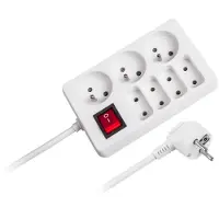 Rebel : alargador con interruptor, 7 tomas, 1,5 m, blanco