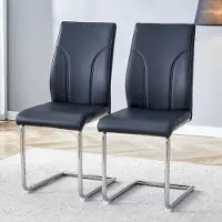 Ninkear Juego de 2 sillas de comedor, tapizadas en poliuretano (PU), con patas de metal, ideales para oficina/restaurante (negro y plateado)
