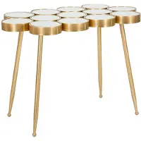 Mauro Ferretti Mesa de centro Buttle Glam de 100x55x70 cm: mesa de metal dorada con superficie de cristal espejo redonda. Diseño moderno y exclusivo