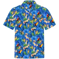 Hawaiihemdshop.de Camisa 'Hawaiihemd "Flower Parrots (blue)"' azul