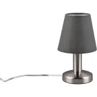 TRIO Lámpara de mesa, color plateado mate, pantalla de tela gris, diámetro 14 cm